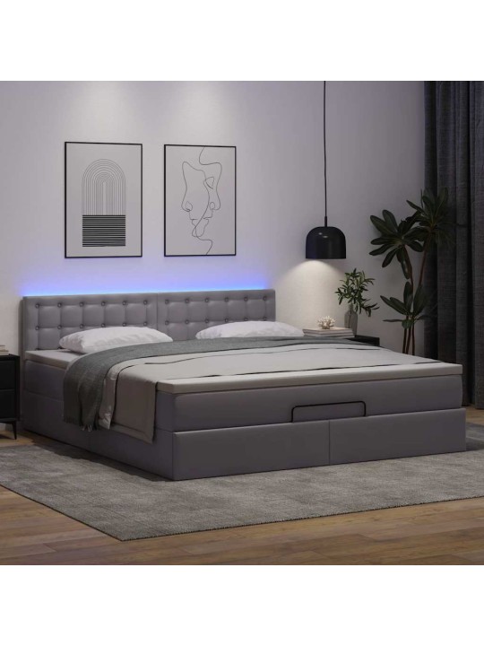 Ottomani voodi madratsitega&led, hall, 180x200cm, kunstnahk