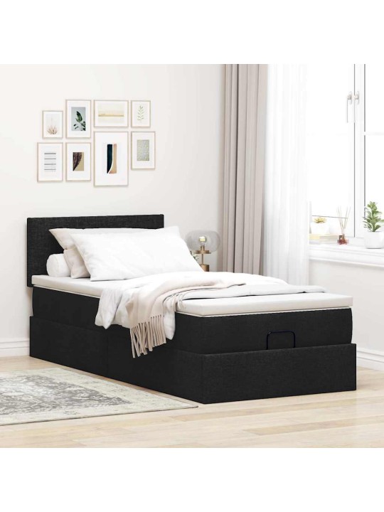 OTTOMANI VOODI MADRATSI JA LED, MUST, 80X200CM, KANGAS