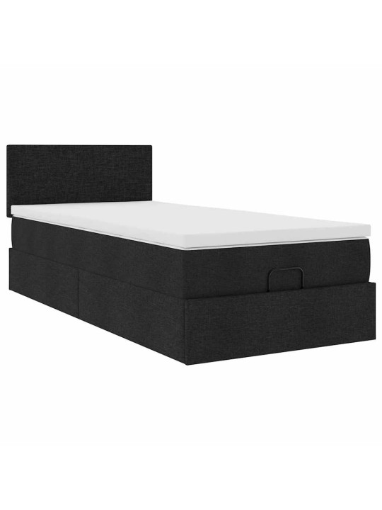 OTTOMANI VOODI MADRATSI JA LED, MUST, 80X200CM, KANGAS