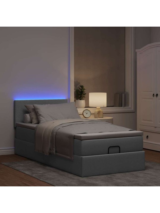 OTTOMANI VOODI MADRATSITA JA LED, HELEHALL, 90X200 CM, KANGAS