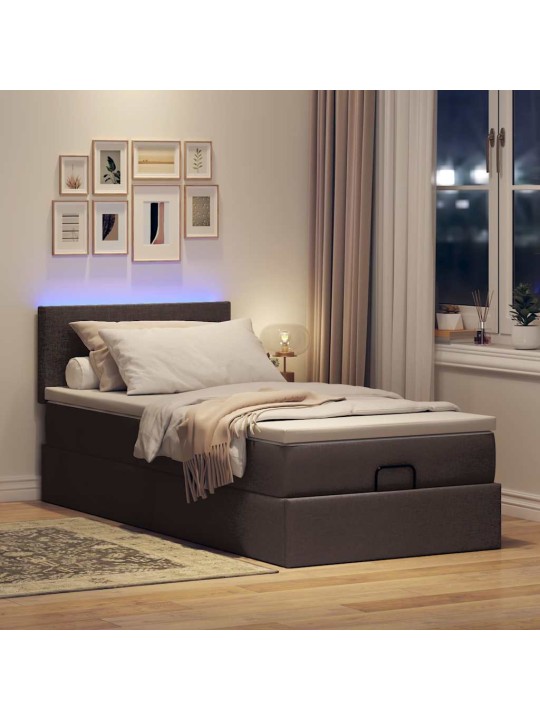 OTTOMANI VOODI MADRATSITA JA LED, TUMEPRUUN, 90X200 CM, KANGAS