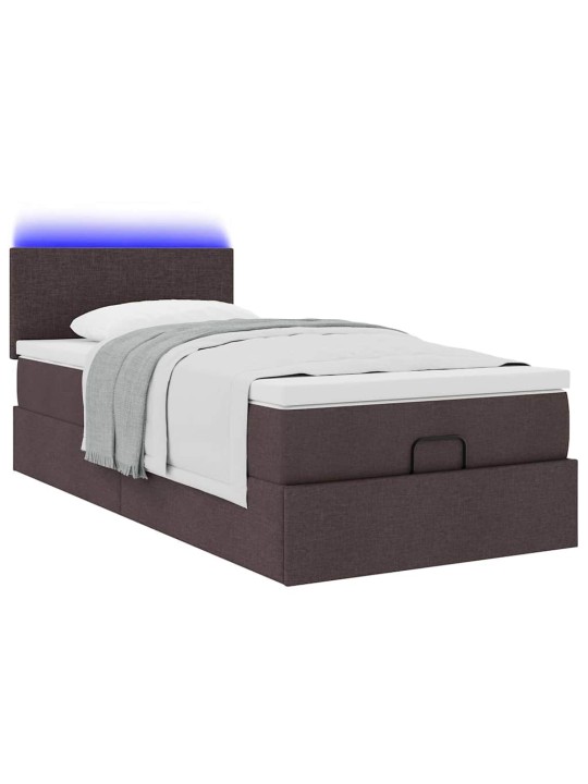OTTOMANI VOODI MADRATSITA JA LED, TUMEPRUUN, 90X200 CM, KANGAS