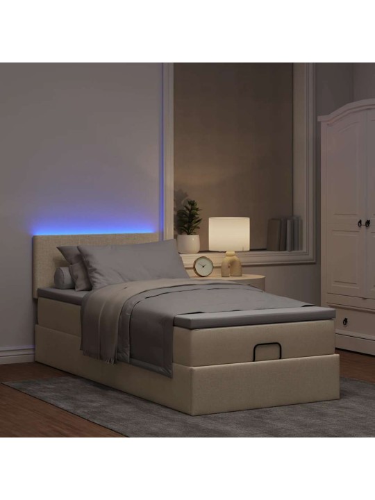 OTTOMANI VOODI MADRATSITA JA LED, KREEMJAS, 90X200 CM, KANGAS