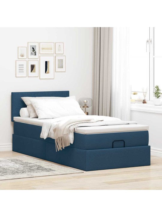 OTTOMANI VOODI MADRATSITA JA LED, SININE, 90X200 CM, KANGAS