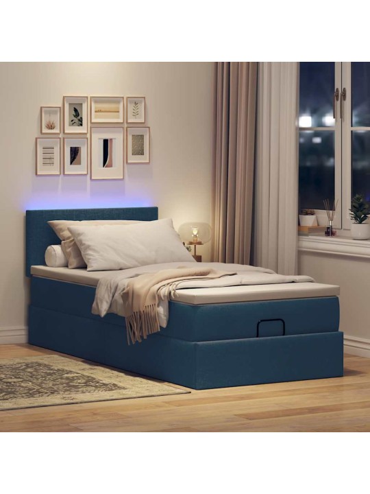 OTTOMANI VOODI MADRATSITA JA LED, SININE, 100X200 CM, KANGAS