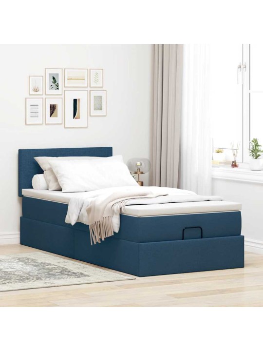 OTTOMANI VOODI MADRATSITA JA LED, SININE, 100X200 CM, KANGAS