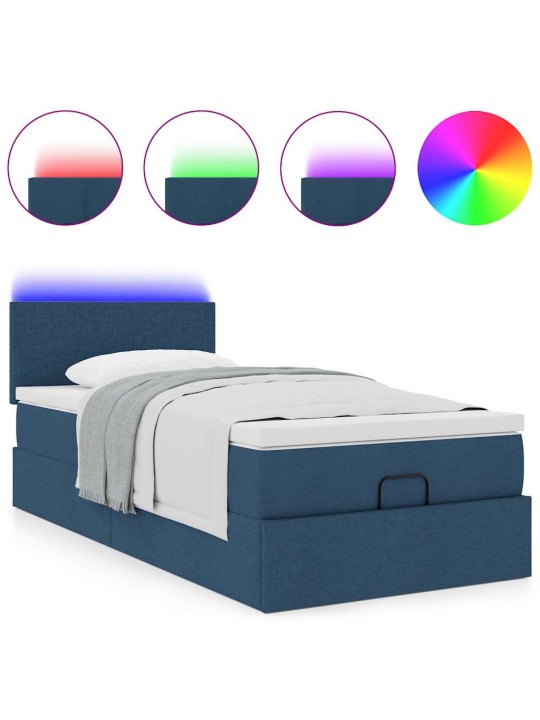 OTTOMANI VOODI MADRATSITA JA LED, SININE, 100X200 CM, KANGAS