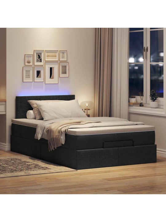 OTTOMANI VOODI MADRATSI JA LED, MUST, 120X190 CM, KANGAS