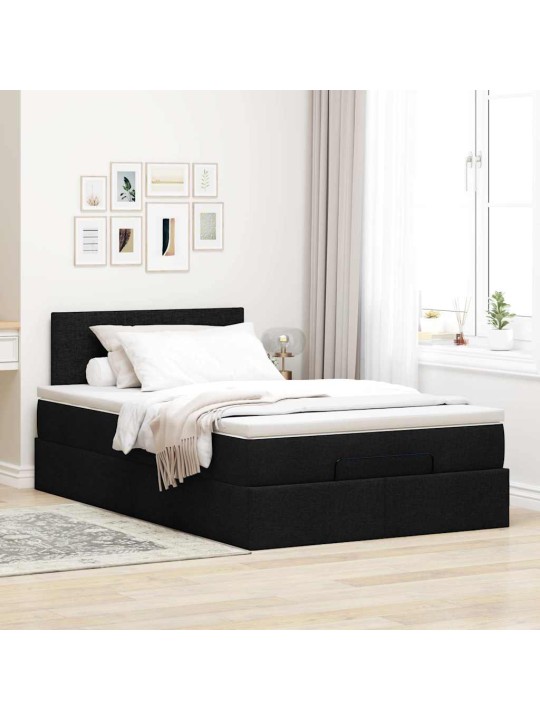 OTTOMANI VOODI MADRATSI JA LED, MUST, 120X190 CM, KANGAS