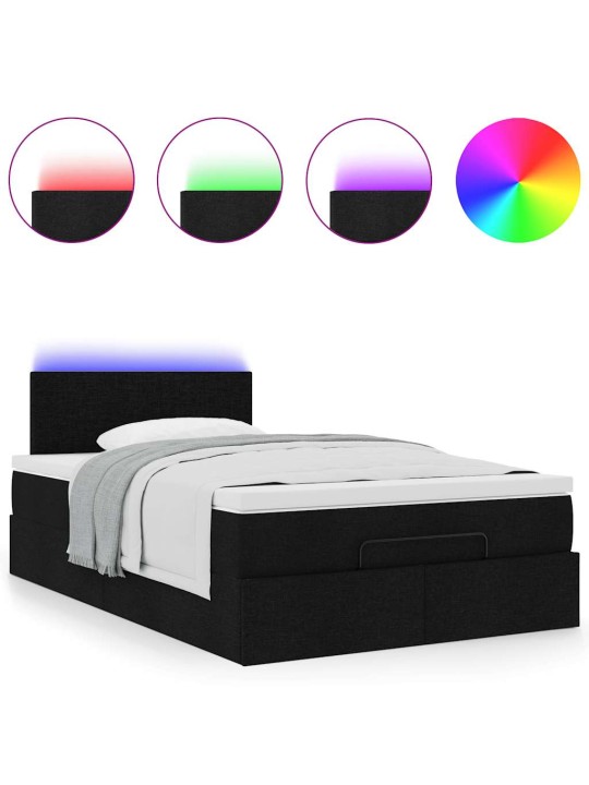 OTTOMANI VOODI MADRATSI JA LED, MUST, 120X190 CM, KANGAS