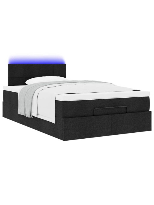 OTTOMANI VOODI MADRATSI JA LED, MUST, 120X190 CM, KANGAS