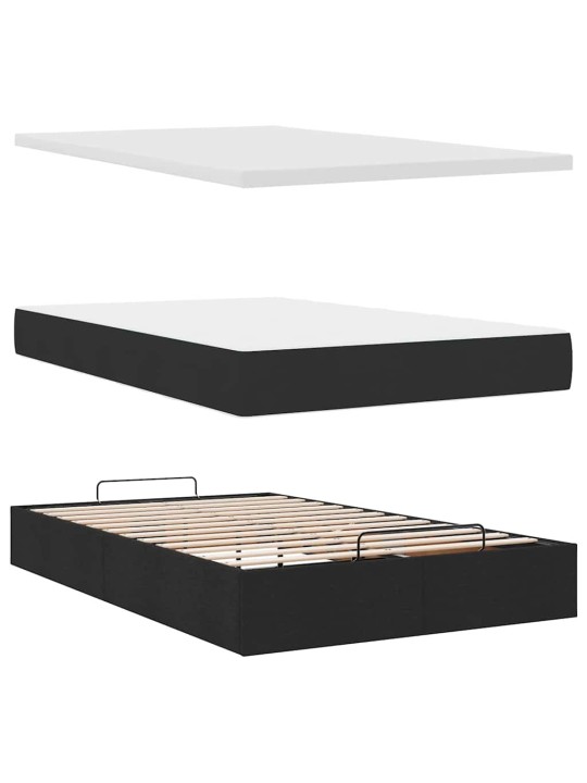 OTTOMANI VOODI MADRATSI JA LED, MUST, 120X190 CM, KANGAS