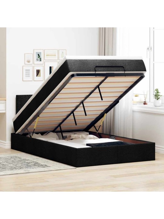 OTTOMANI VOODI MADRATSI JA LED, MUST, 120X190 CM, KANGAS