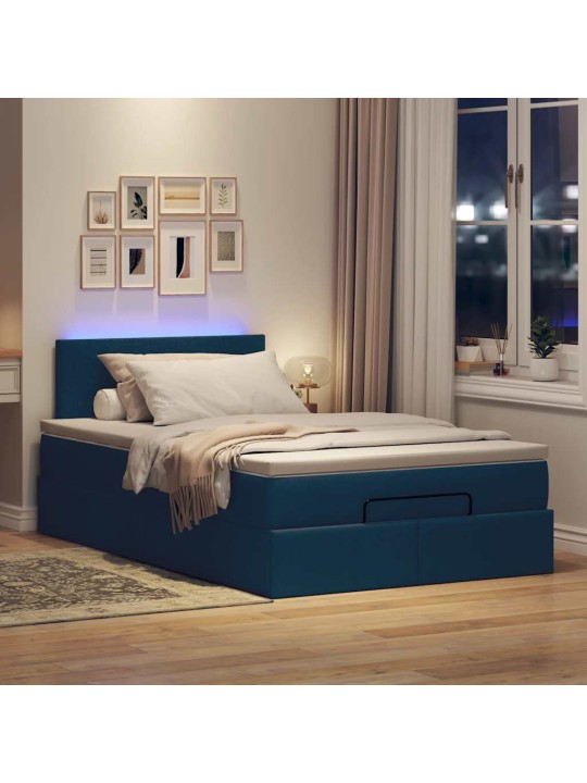 OTTOMANI VOODI MADRATSITA JA LED, SININE, 120X200 CM, KANGAS