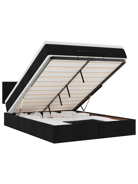 OTTOMANI VOODI MADRATSITA JA LED, MUST, 140X190 CM, KANGAS