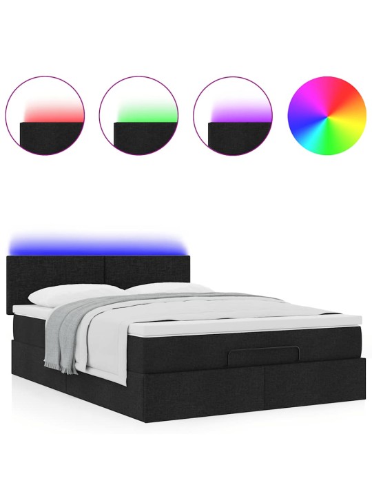 OTTOMANI VOODI MADRATSITA JA LED, MUST, 140X190 CM, KANGAS