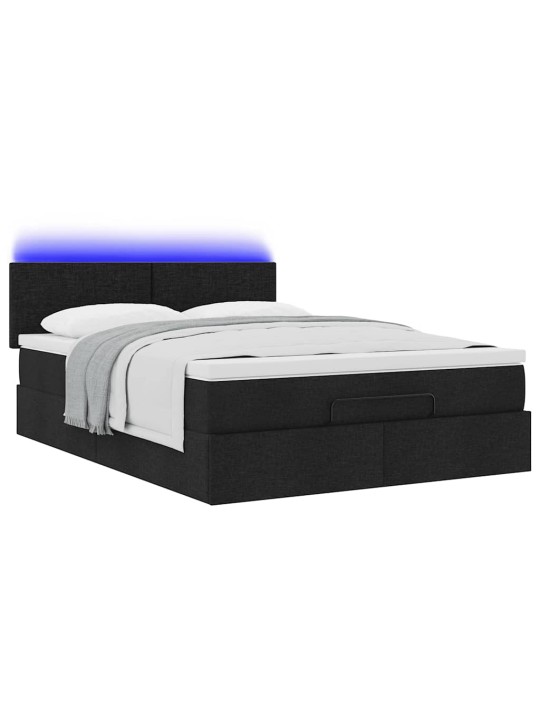OTTOMANI VOODI MADRATSITA JA LED, MUST, 140X190 CM, KANGAS
