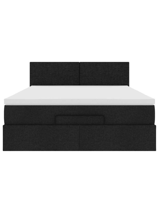 OTTOMANI VOODI MADRATSITA JA LED, MUST, 140X190 CM, KANGAS