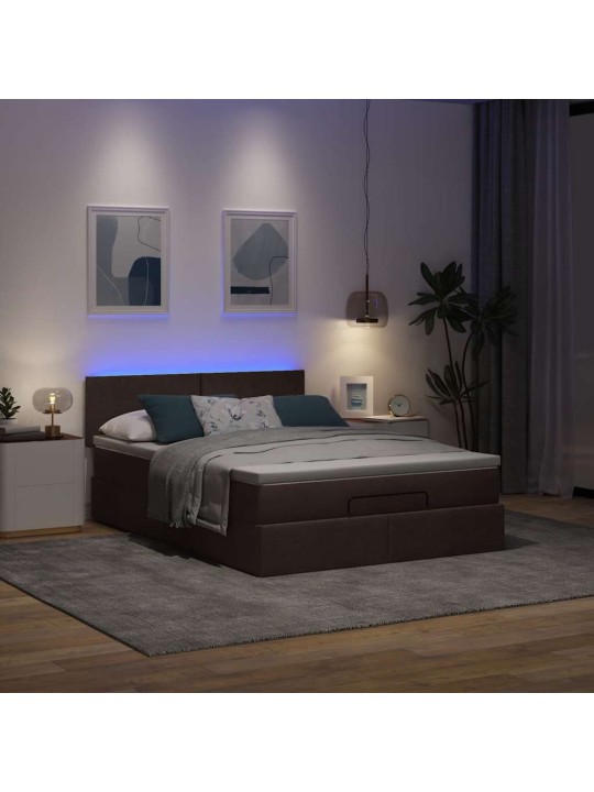 OTTOMANI VOODI MADRATSITA JA LED, TUMEPRUUN, 140X190CM, KANGAS
