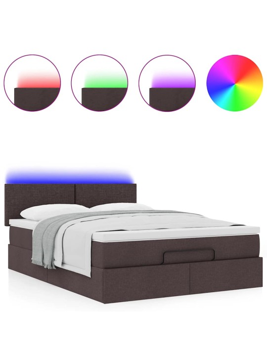 OTTOMANI VOODI MADRATSITA JA LED, TUMEPRUUN, 140X190CM, KANGAS
