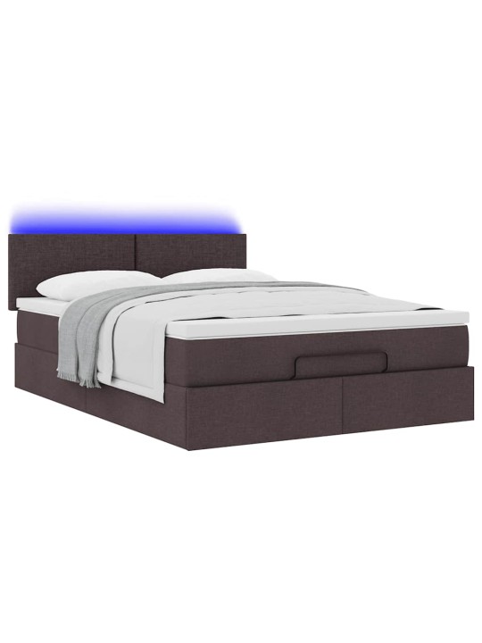 OTTOMANI VOODI MADRATSITA JA LED, TUMEPRUUN, 140X190CM, KANGAS