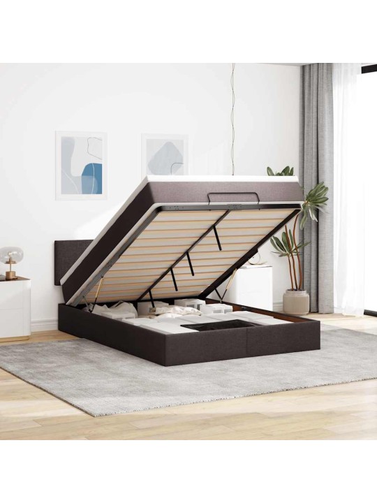 OTTOMANI VOODI MADRATSITA JA LED, TUMEPRUUN, 140X190CM, KANGAS