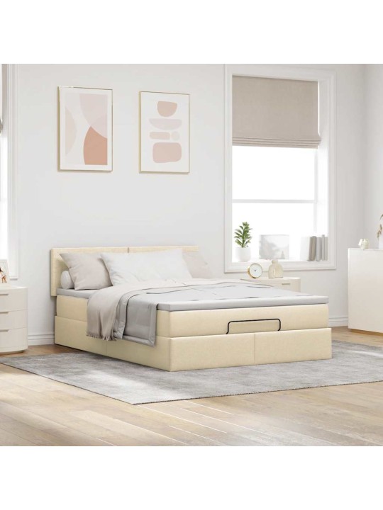 OTTOMANI VOODI MADRATSITA JA LED, KREEMJAS, 140X190 CM, KANGAS