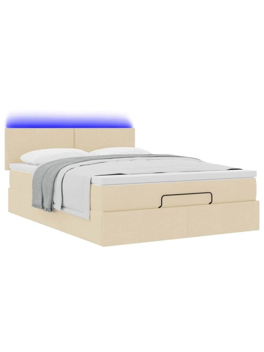 OTTOMANI VOODI MADRATSITA JA LED, KREEMJAS, 140X190 CM, KANGAS