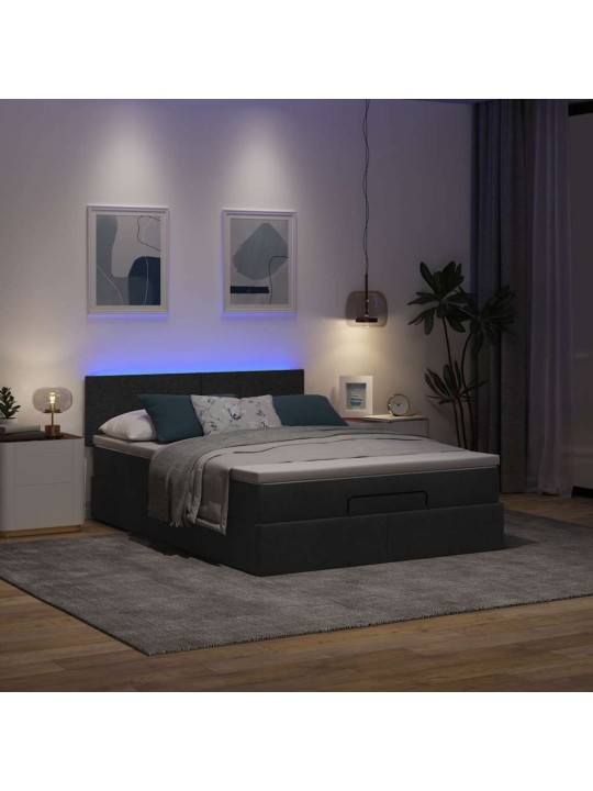 OTTOMANI VOODI MADRATSITA JA LED, MUST, 140X200 CM, KANGAS