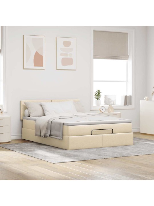 OTTOMANI VOODI MADRATSITA JA LED, KREEMJAS, 140X200 CM, KANGAS