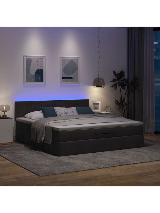 OTTOMANI VOODI MADRATSI JA LED, MUST, 180X200CM, KANGAS