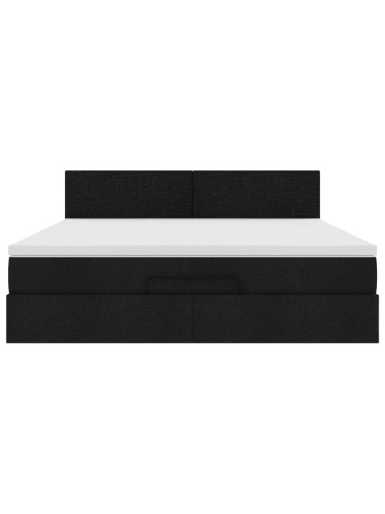 OTTOMANI VOODI MADRATSI JA LED, MUST, 180X200CM, KANGAS