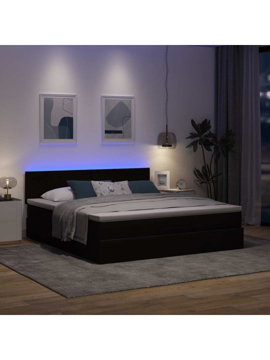 OTTOMANI VOODI MADRATSI JA LED, TUMEPRUUN, 180X200CM, KANGAS
