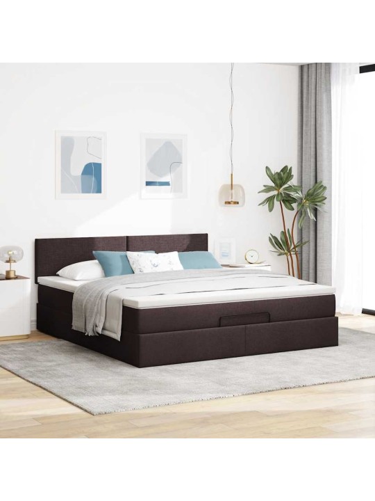 OTTOMANI VOODI MADRATSI JA LED, TUMEPRUUN, 180X200CM, KANGAS
