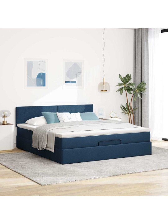 OTTOMANI VOODI MADRATSI JA LED, SININE, 180X200CM, KANGAS