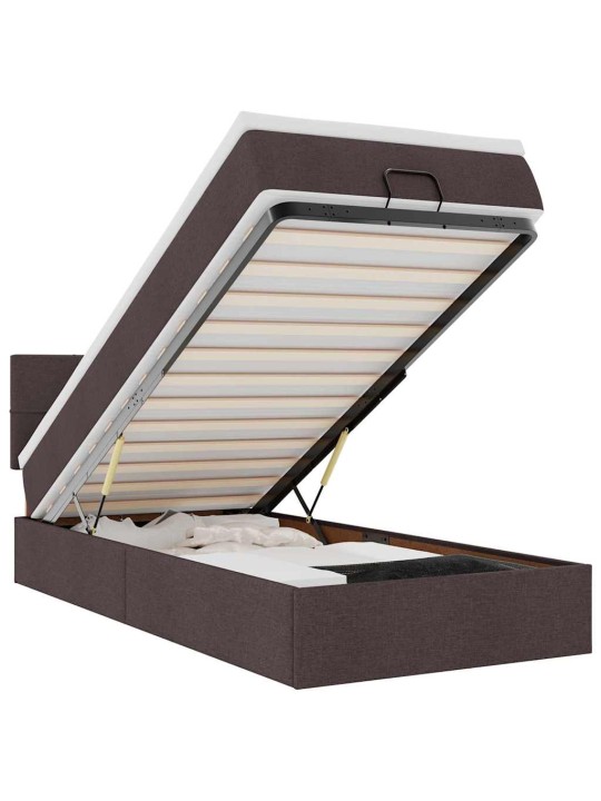 OTTOMANI VOODI MADRATSITA JA LED, TUMEPRUUN, 90X200 CM, KANGAS