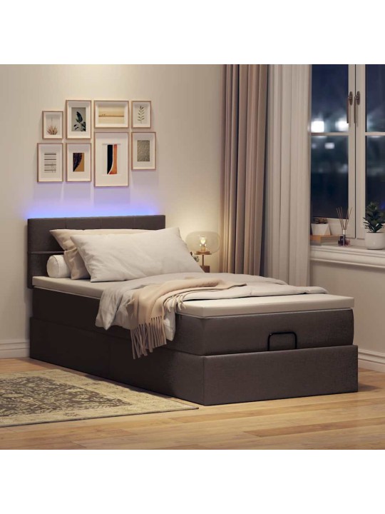 OTTOMANI VOODI MADRATSITA JA LED, TUMEPRUUN, 90X200 CM, KANGAS