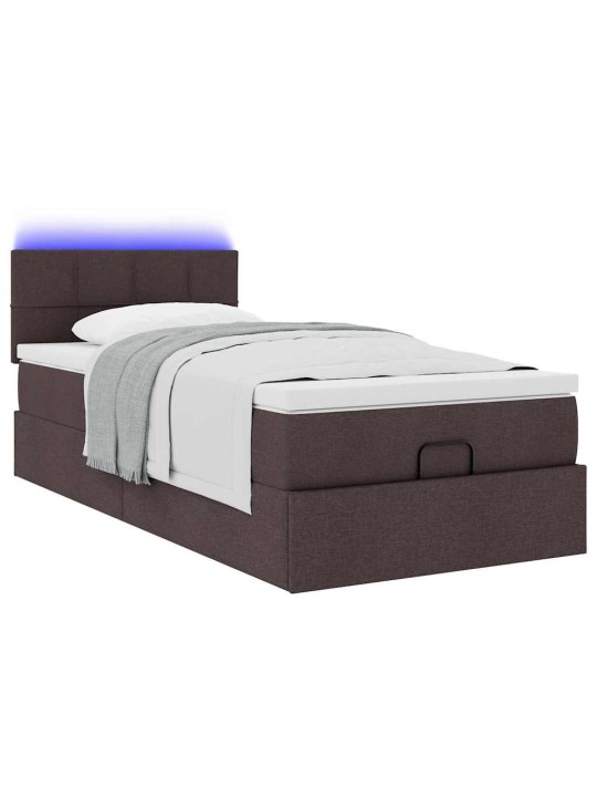 OTTOMANI VOODI MADRATSITA JA LED, TUMEPRUUN, 90X200 CM, KANGAS