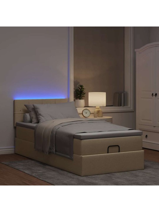 OTTOMANI VOODI MADRATSITA JA LED, KREEMJAS, 90X200 CM, KANGAS