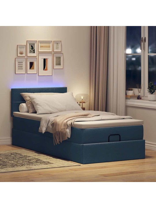 OTTOMANI VOODI MADRATSITA JA LED, SININE, 90X200 CM, KANGAS