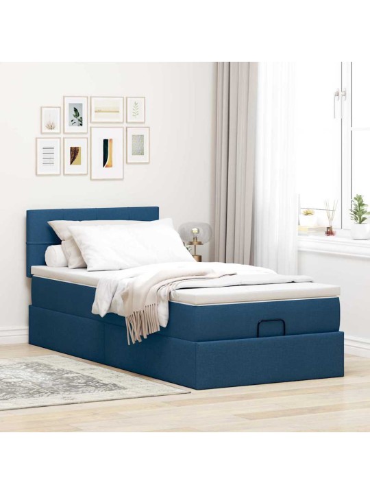 OTTOMANI VOODI MADRATSITA JA LED, SININE, 90X200 CM, KANGAS