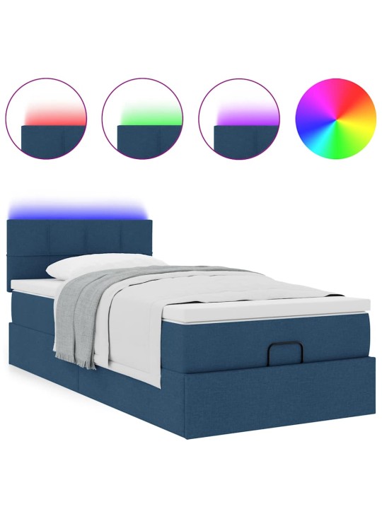 OTTOMANI VOODI MADRATSITA JA LED, SININE, 90X200 CM, KANGAS