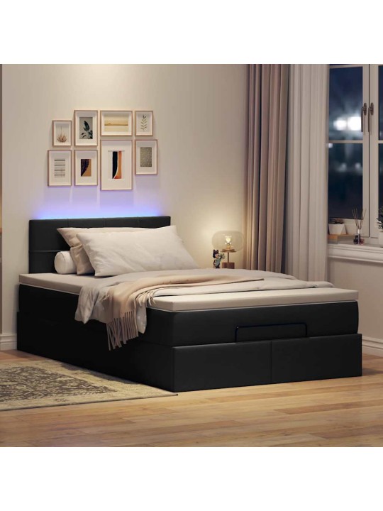 OTTOMANI VOODI MADRATSI JA LED, MUST, 120X190 CM, KANGAS