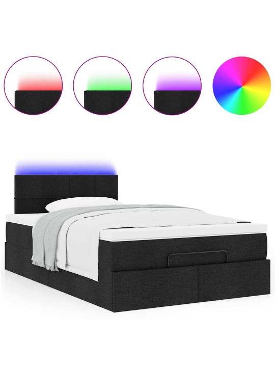OTTOMANI VOODI MADRATSI JA LED, MUST, 120X190 CM, KANGAS