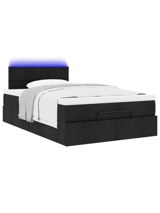 OTTOMANI VOODI MADRATSI JA LED, MUST, 120X190 CM, KANGAS