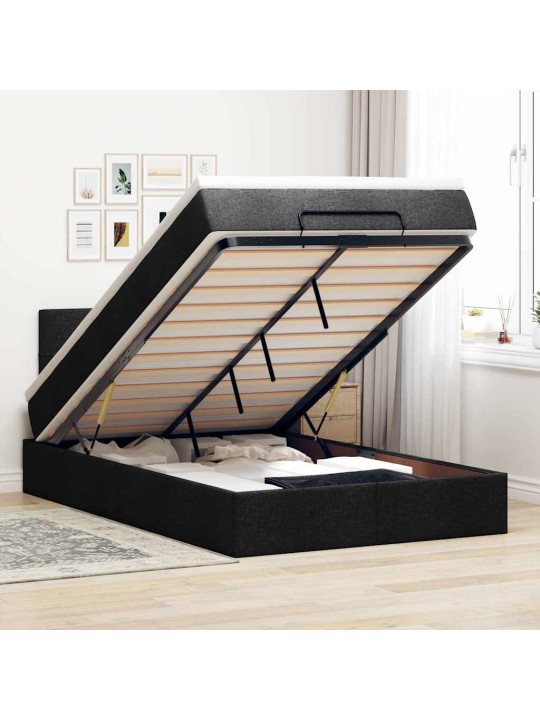 OTTOMANI VOODI MADRATSI JA LED, MUST, 120X190 CM, KANGAS