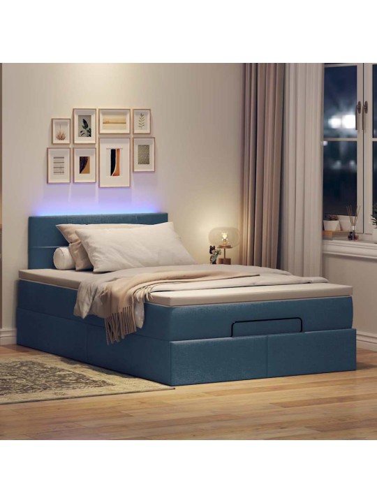 OTTOMANI VOODI MADRATSITA JA LED, SININE, 120X200 CM, KANGAS