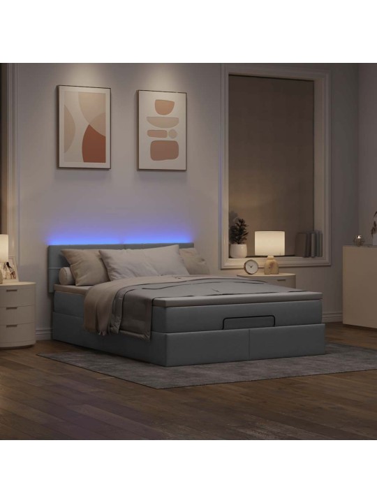 OTTOMANI VOODI MADRATSITA JA LED, HELEHALL, 140X190CM, KANGAS