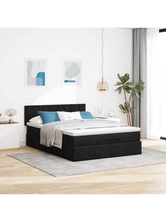OTTOMANI VOODI MADRATSITA JA LED, MUST, 140X190 CM, KANGAS