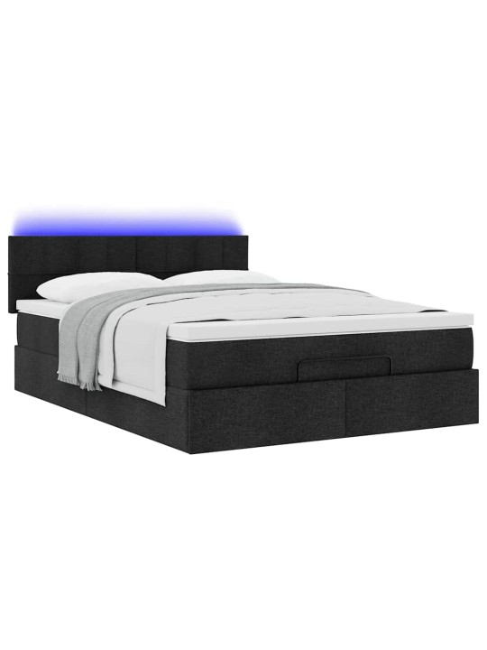 OTTOMANI VOODI MADRATSITA JA LED, MUST, 140X190 CM, KANGAS